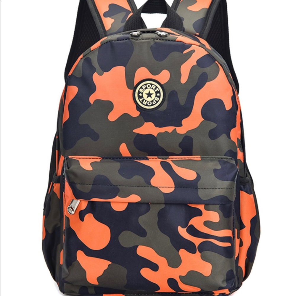 Variety of colorful camo backpacks